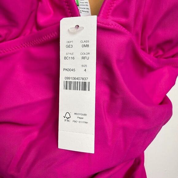 J Crew Swim Suit Womens 4 Fuscia Pink Ruched V Neck One Piece Cups Summer NWT - Picture 2 of 9